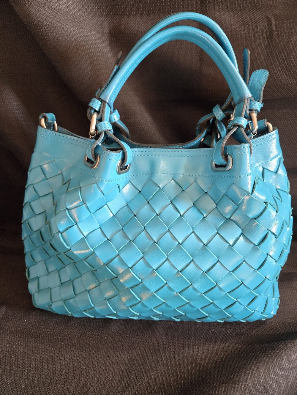 Patricia Nash Discovery Turquoise Blue Woven Leather Rometta Satchel/Handbag
